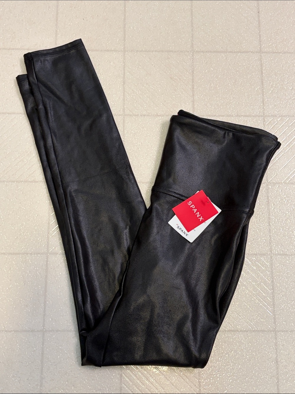 SPANX Black Faux Leather Leggings NWT Size L - Picture 3 of 7